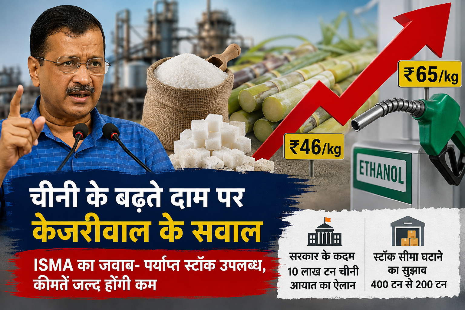 Kejriwal Questions Rising Sugar Prices, ISMA Says Stocks Are Sufficient