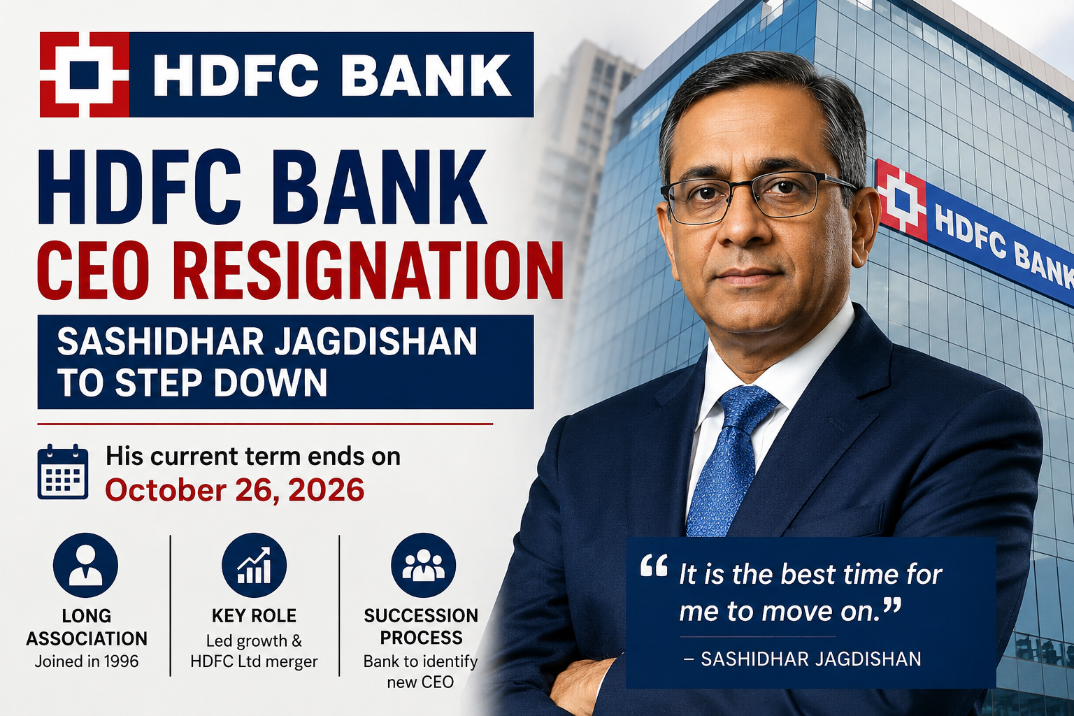 HDFC Bank CEO Resignation: Sashidhar Jagdishan to Step Down
